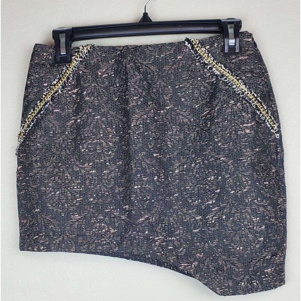 English Rose Women's Size Small Asymmetrical Mini Skirt Black & Gold Lace